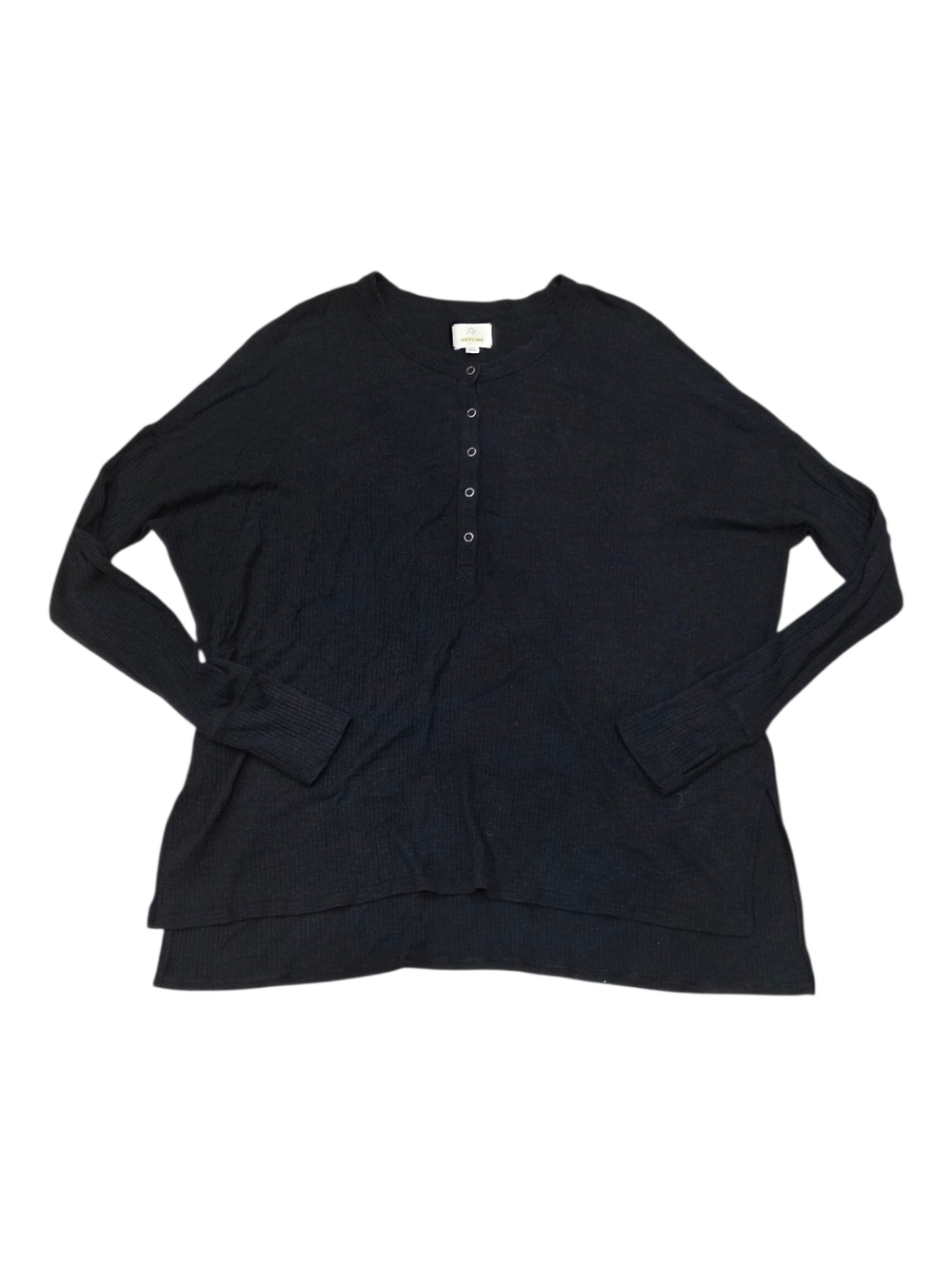 Offline By Aerie Black Micro Ribbed Oversized Henley Top S